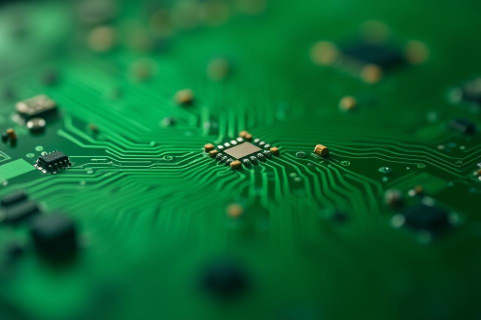 Green circuit board symbolizing sustainable tech
